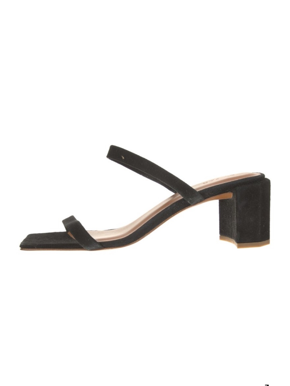 BY FAR Black Suede Double-Strap Block Heel Mule